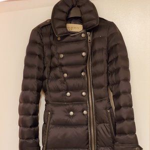 Women Burberry Brit Black Caper Quilted Double Breast Down Jacket Coat